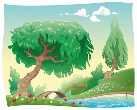 Countryside. Vector and cartoon landscape. Objects isolated. Stock Photo - Budget Royalty-Free & Subscription, Code: 400-04172085