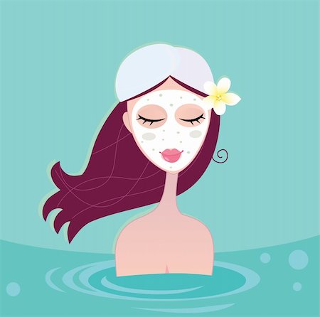 Beautiful spa woman is relaxing in blue water spa. Vector Illustration. Stock Photo - Budget Royalty-Free & Subscription, Code: 400-04172101