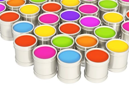 falling paint bucket - Multi-coloured paints in metal banks Photographie de stock - Aubaine LD & Abonnement, Code: 400-04172357