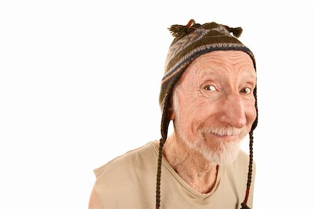 simsearch:400-04172718,k - Smiling senior man on white background in knit cap Stock Photo - Budget Royalty-Free & Subscription, Code: 400-04172714
