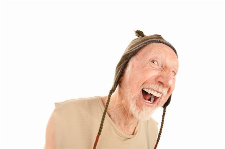 simsearch:400-04188833,k - Laughing senior man on white background in knit cap Photographie de stock - Aubaine LD & Abonnement, Code: 400-04172716
