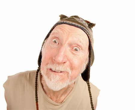 simsearch:400-04172718,k - Confused senior man on white background in knit cap Stock Photo - Budget Royalty-Free & Subscription, Code: 400-04172717