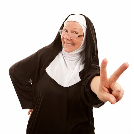 simsearch:400-05315102,k - Funny nun making peace sign with her hand Photographie de stock - Aubaine LD & Abonnement, Code: 400-04172745