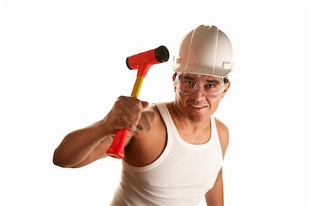simsearch:400-04172755,k - Handsome Hispanic man in t-shirt holding hammer Stock Photo - Budget Royalty-Free & Subscription, Code: 400-04172758