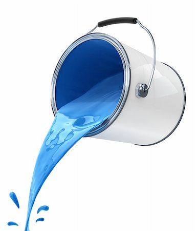 blue paint pouring from bucket 3d-illustration, isolated on white background, with clipping path included Photographie de stock - Aubaine LD & Abonnement, Code: 400-04172794