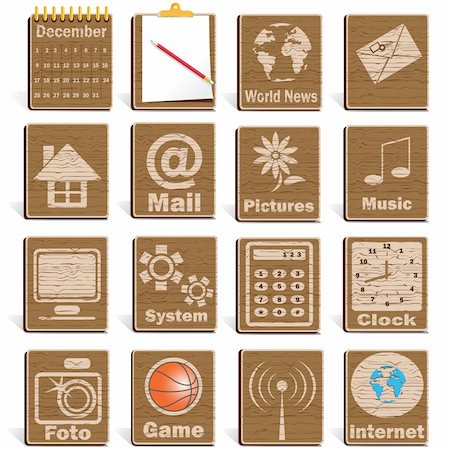 simsearch:400-07217367,k - Series of the computer icons in wooden stiletto Stock Photo - Budget Royalty-Free & Subscription, Code: 400-04172902