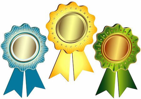 Gold, silver and bronze awards with ribbons and stars on white background Stock Photo - Budget Royalty-Free & Subscription, Code: 400-04172922