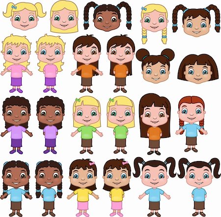 This is a set of little girls in a variety of hairstyles and ethnicities. Stock Photo - Budget Royalty-Free & Subscription, Code: 400-04173121