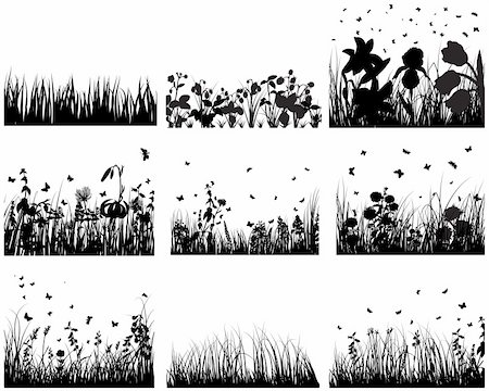 simsearch:400-08615799,k - Vector grass silhouettes backgrounds set. All objects are separated. Stock Photo - Budget Royalty-Free & Subscription, Code: 400-04173335