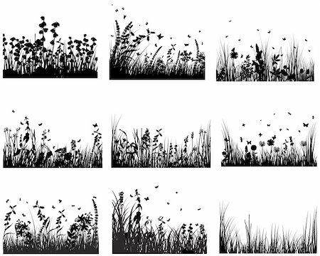 simsearch:400-04583701,k - Vector grass silhouettes backgrounds set. All objects are separated. Foto de stock - Super Valor sin royalties y Suscripción, Código: 400-04173336