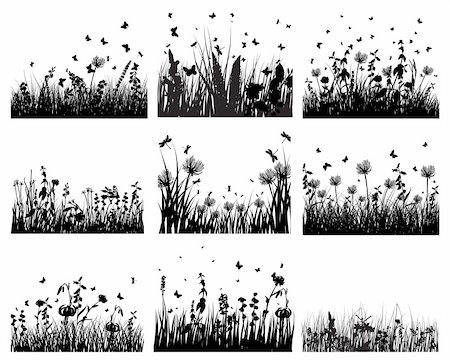 simsearch:400-04583701,k - Vector grass silhouettes backgrounds set. All objects are separated. Foto de stock - Super Valor sin royalties y Suscripción, Código: 400-04173337