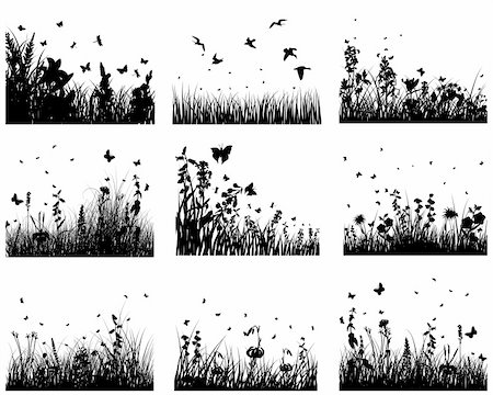 simsearch:400-04678689,k - Vector grass silhouettes backgrounds set. All objects are separated. Photographie de stock - Aubaine LD & Abonnement, Code: 400-04173338