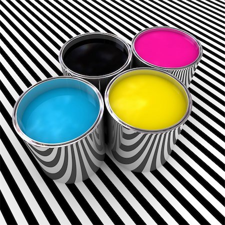 paint poured on someone - cmyk color paint background and 3d metal can Stock Photo - Budget Royalty-Free & Subscription, Code: 400-04173698