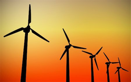 family wind energy - 3d image of wind turbine and sunset background Stock Photo - Budget Royalty-Free & Subscription, Code: 400-04173715