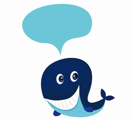 Vector illustration of cute blue cartoon whale with speech bubble. Write your own text / caption into it! Stock Photo - Budget Royalty-Free & Subscription, Code: 400-04184146