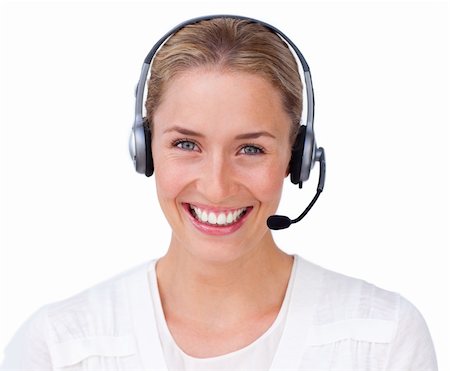 simsearch:400-03912315,k - Smiling customer service agent looking at the camera against a white background Photographie de stock - Aubaine LD & Abonnement, Code: 400-04184307