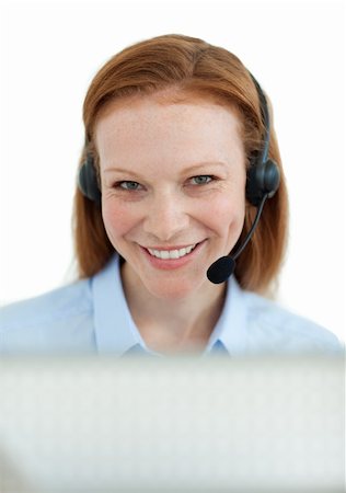 simsearch:400-03912315,k - Smiling customer service agent with headset on in the office Photographie de stock - Aubaine LD & Abonnement, Code: 400-04184355