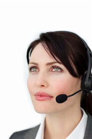 simsearch:400-04119293,k - Self-assured businesswoman with headset on isolated on a white background Fotografie stock - Microstock e Abbonamento, Codice: 400-04184468