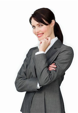 simsearch:400-07246047,k - Positive beautiful businesswoman standing isolated on a white background Foto de stock - Super Valor sin royalties y Suscripción, Código: 400-04184477