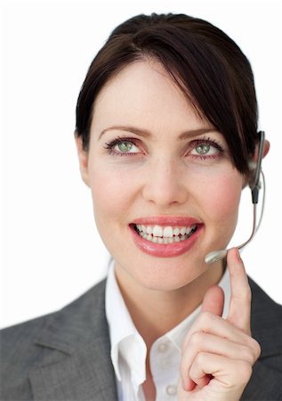 simsearch:400-04119293,k - Charming businesswoman with headset on isolated on a white background Fotografie stock - Microstock e Abbonamento, Codice: 400-04184472