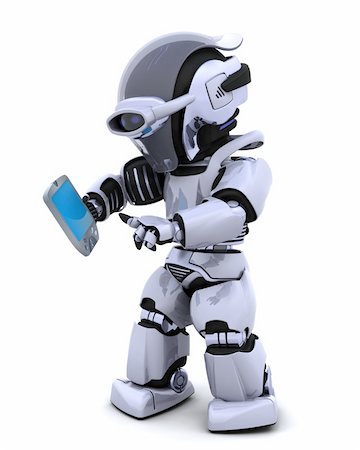 simsearch:400-04775780,k - 3D render of a robot character witha a palm pilot Foto de stock - Super Valor sin royalties y Suscripción, Código: 400-04184569
