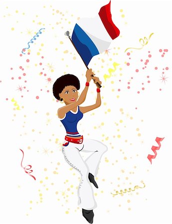 simsearch:400-04355909,k - Black Girl France Soccer Fan with flag. Editable Vector Illustration Foto de stock - Royalty-Free Super Valor e Assinatura, Número: 400-04184611