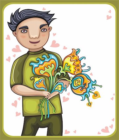 dianka (artist) - cute boy with flowers Stockbilder - Microstock & Abonnement, Bildnummer: 400-04184662