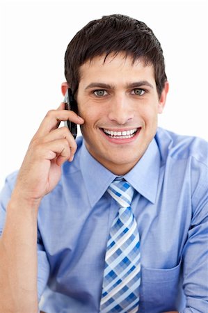 simsearch:400-05718346,k - Caucasian businessman on phone isolated on a white background Foto de stock - Super Valor sin royalties y Suscripción, Código: 400-04184807