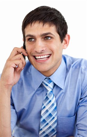 simsearch:400-04180586,k - Young businessman on phone against a white background Stockbilder - Microstock & Abonnement, Bildnummer: 400-04184808