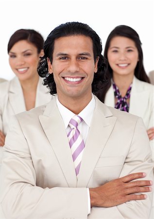 simsearch:400-04187328,k - Portrait of a manager and his team against a white background Foto de stock - Royalty-Free Super Valor e Assinatura, Número: 400-04184902