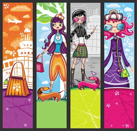 fashion dog cartoon - Urban shopping girls - banners set with copyspace (girls banners series) Stock Photo - Budget Royalty-Free & Subscription, Code: 400-04185015
