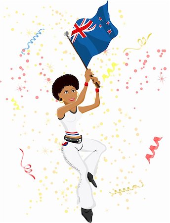 simsearch:400-05278443,k - Black Girl New Zealand Soccer Fan with flag. Editable Vector Illustration Fotografie stock - Microstock e Abbonamento, Codice: 400-04185017