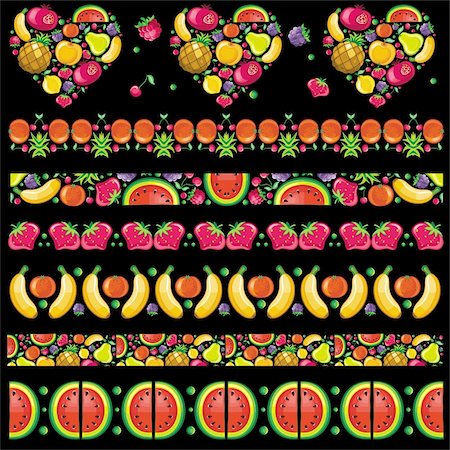 simsearch:400-09108602,k - Fruity juicy patterns  isolated on black Stock Photo - Budget Royalty-Free & Subscription, Code: 400-04185011