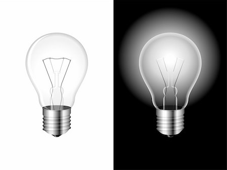 simsearch:640-01354128,k - Two light bulbs on white and black background. Photographie de stock - Aubaine LD & Abonnement, Code: 400-04185226