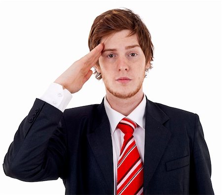 simsearch:400-06091141,k - Business man gives salute isolated on white background Photographie de stock - Aubaine LD & Abonnement, Code: 400-04185599