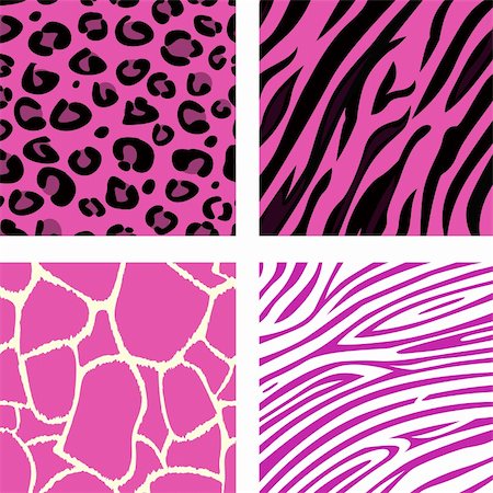 Animal print patterns of tiger, zebra, giraffe and leopard in pink color. Vector Illustration. Photographie de stock - Aubaine LD & Abonnement, Code: 400-04186392