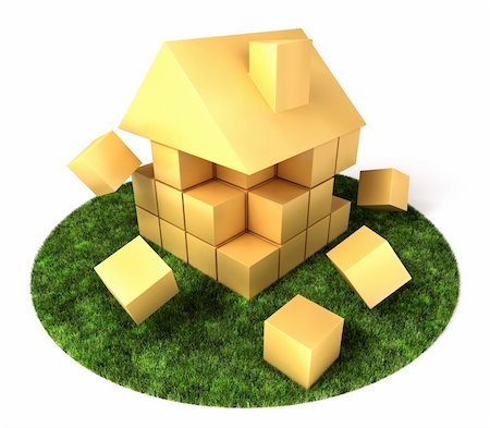 simsearch:400-04220963,k - A house build of blocks and cubes, falling apart. Stockbilder - Microstock & Abonnement, Bildnummer: 400-04186669