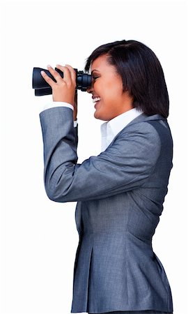 simsearch:400-04632747,k - Attractive businesswoman looking through Binoculars Fotografie stock - Microstock e Abbonamento, Codice: 400-04187313