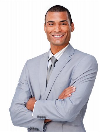 simsearch:400-05118165,k - Young businessman smiling at the camera isolated on a white background Foto de stock - Royalty-Free Super Valor e Assinatura, Número: 400-04187417