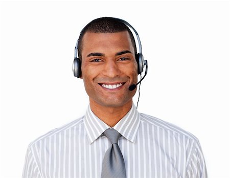simsearch:400-04119293,k - Young ethnic customer service agent with headset on isolated on a white background Fotografie stock - Microstock e Abbonamento, Codice: 400-04187444