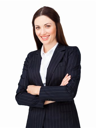 simsearch:400-07246047,k - Smiling young businesswoman with folded arms isolated on a white background Foto de stock - Super Valor sin royalties y Suscripción, Código: 400-04187459