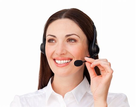 simsearch:400-04119293,k - Young customer service agent with headset on against a white background Fotografie stock - Microstock e Abbonamento, Codice: 400-04187469