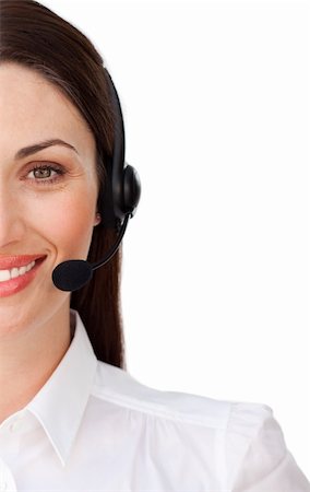 simsearch:400-04801703,k - Confident businesswoman with headset on isolated on a white background Foto de stock - Super Valor sin royalties y Suscripción, Código: 400-04187472