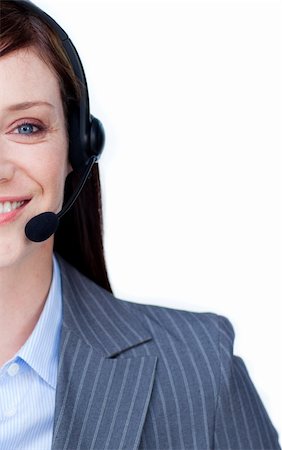 simsearch:400-04801703,k - Beautiful customer service agent with headset on isolated on a whit background Foto de stock - Super Valor sin royalties y Suscripción, Código: 400-04187525