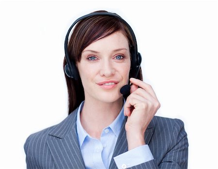 simsearch:400-04801703,k - Serious businesswoman with headset on isolated on a white background Foto de stock - Super Valor sin royalties y Suscripción, Código: 400-04187528