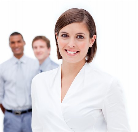 simsearch:400-06567931,k - Female manager in front of her team against a white background Stock Photo - Budget Royalty-Free & Subscription, Code: 400-04187680