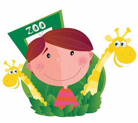 simsearch:400-04186391,k - Happy small boy with two zoo animals. Vector cartoon illustration. Stock Photo - Budget Royalty-Free & Subscription, Code: 400-04187780