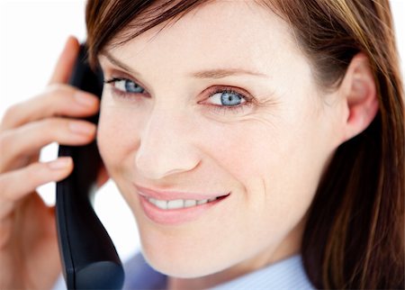 simsearch:400-05242665,k - Caucasian  businesswoman on the phone against a white background Foto de stock - Super Valor sin royalties y Suscripción, Código: 400-04187819