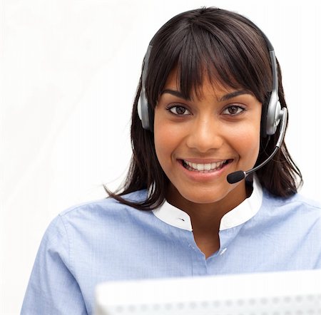 simsearch:400-04472832,k - Positive customer service agent using headset Stock Photo - Budget Royalty-Free & Subscription, Code: 400-04187967