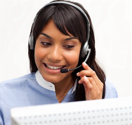 simsearch:400-04119293,k - Positive customer service agent using headset Fotografie stock - Microstock e Abbonamento, Codice: 400-04187968